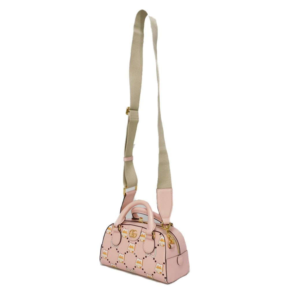 GUCCI Handbag 724606 AABUY 8442 Calf leather Light pink GG Offdia Animal Print Mini Bag Women Used