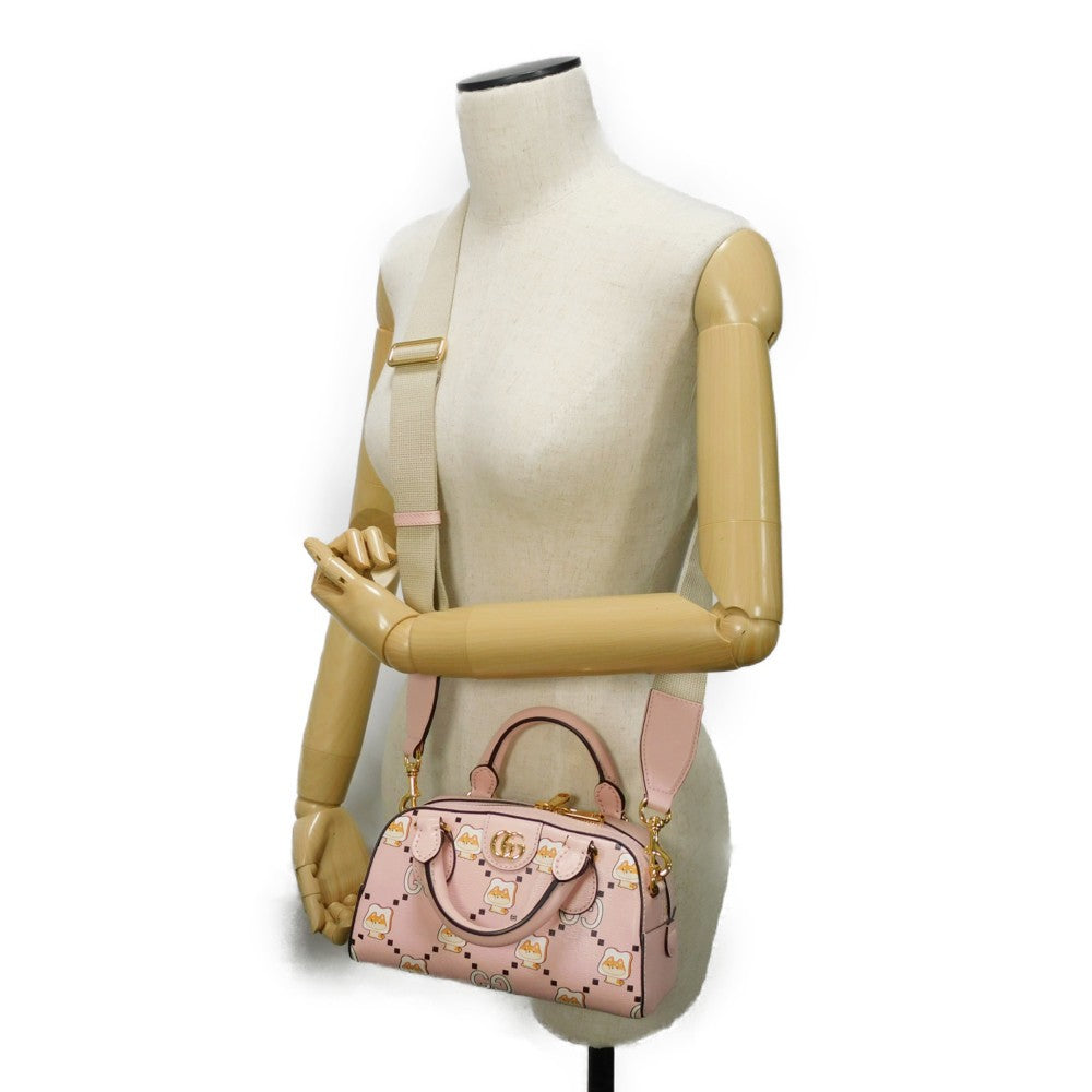 GUCCI Handbag 724606 AABUY 8442 Calf leather Light pink GG Offdia Animal Print Mini Bag Women Used