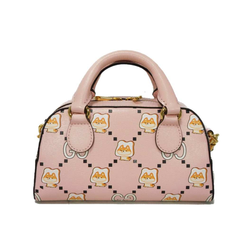 GUCCI Handbag 724606 AABUY 8442 Calf leather Light pink GG Offdia Animal Print Mini Bag Women Used