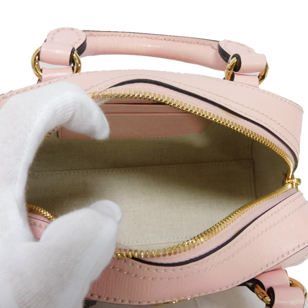 GUCCI Handbag 724606 AABUY 8442 Calf leather Light pink GG Offdia Animal Print Mini Bag Women Used