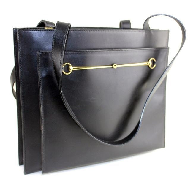 Gucci Tom Ford Era Black Leather Skinny Horse-bit Tote Bag