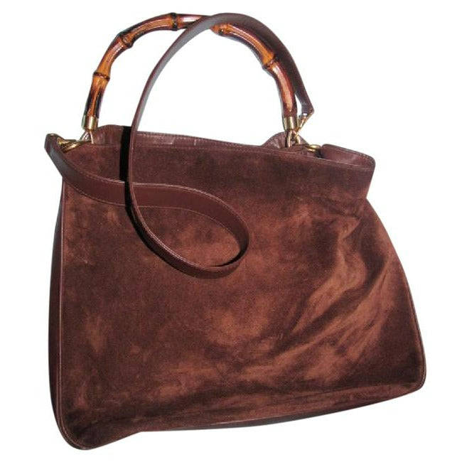 Gucci W Suede Leather Sarah Flip Top Two Way Handle And Removable Strap Bamboo Hobo