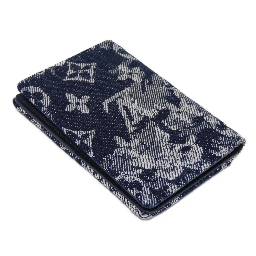 LOUIS VUITTON Card Case M80025 Monogram Tapestry Canvas x Cowhide Leather Navy Monogram tapestry Organizer De Poch mens Used