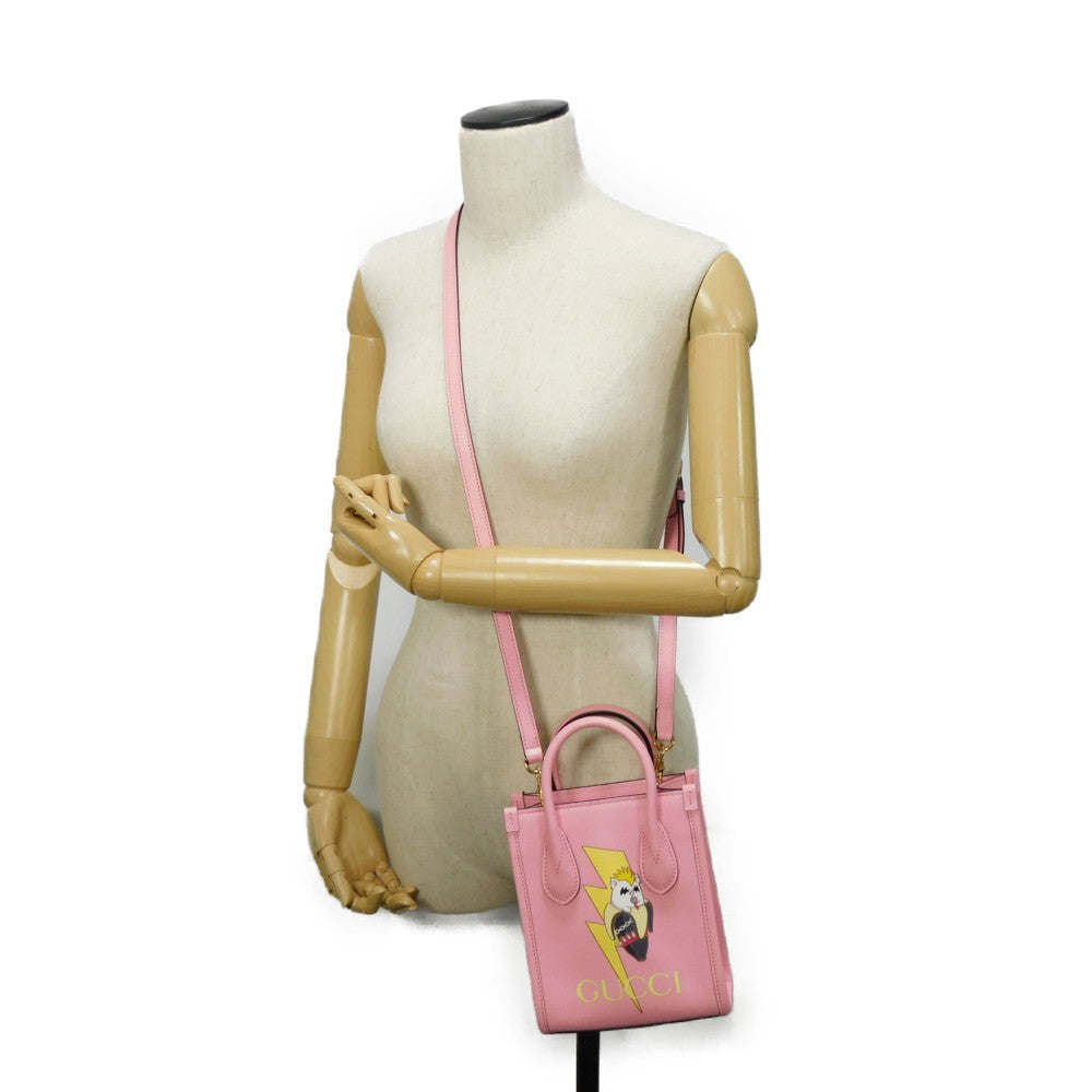 GUCCI Handbag 671623 Textured leather Light pink logo Bananya Mini Tote Women Used