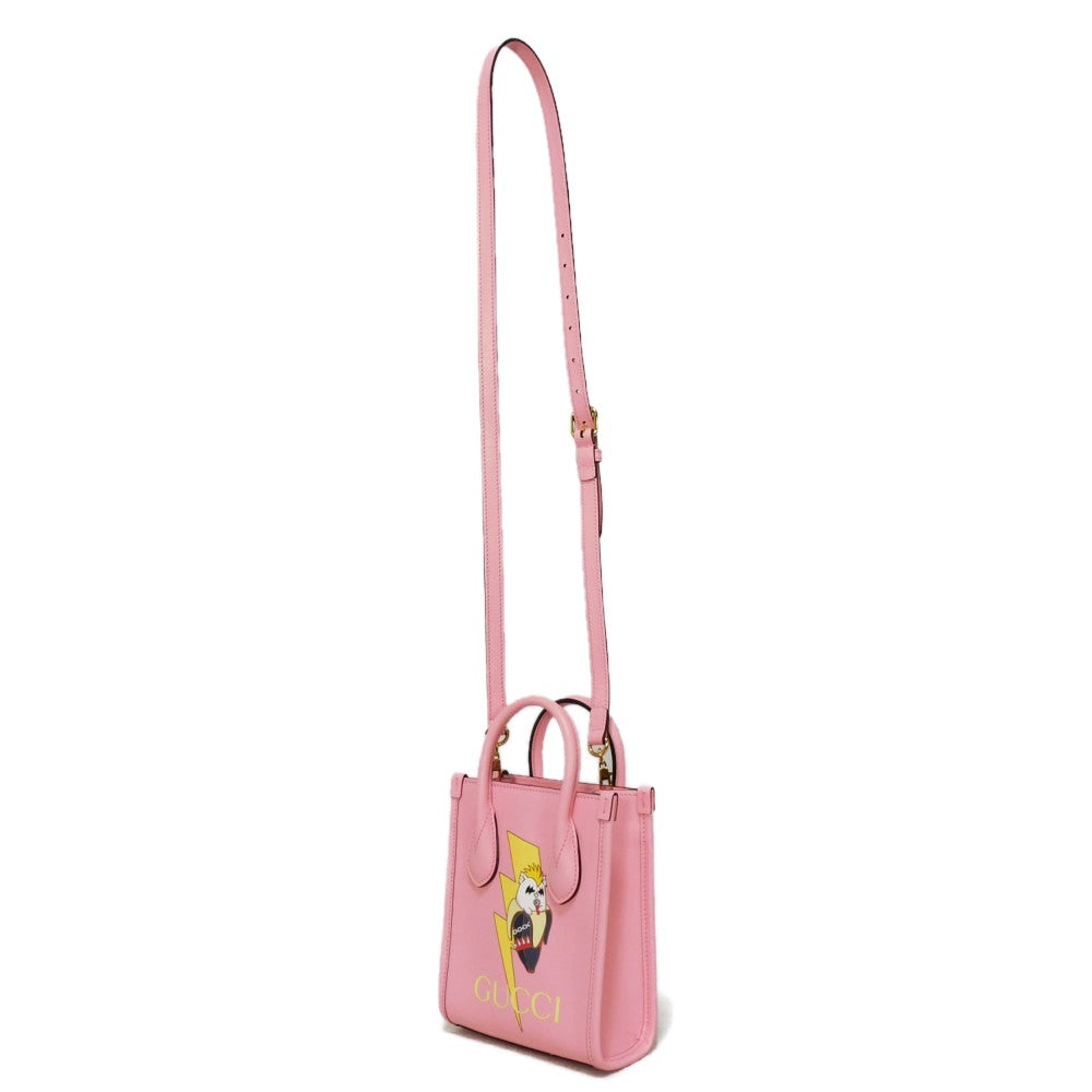 GUCCI Handbag 671623 Textured leather Light pink logo Bananya Mini Tote Women Used