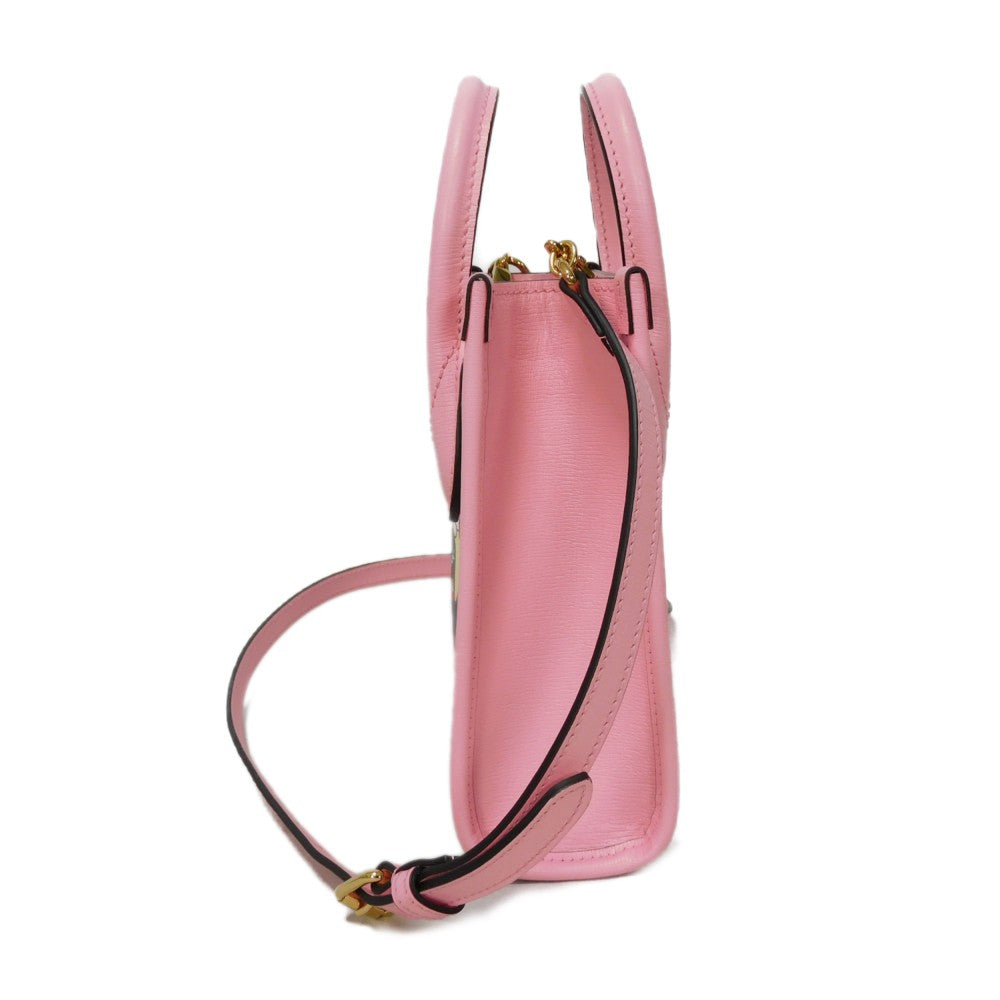 GUCCI Handbag 671623 Textured leather Light pink logo Bananya Mini Tote Women Used