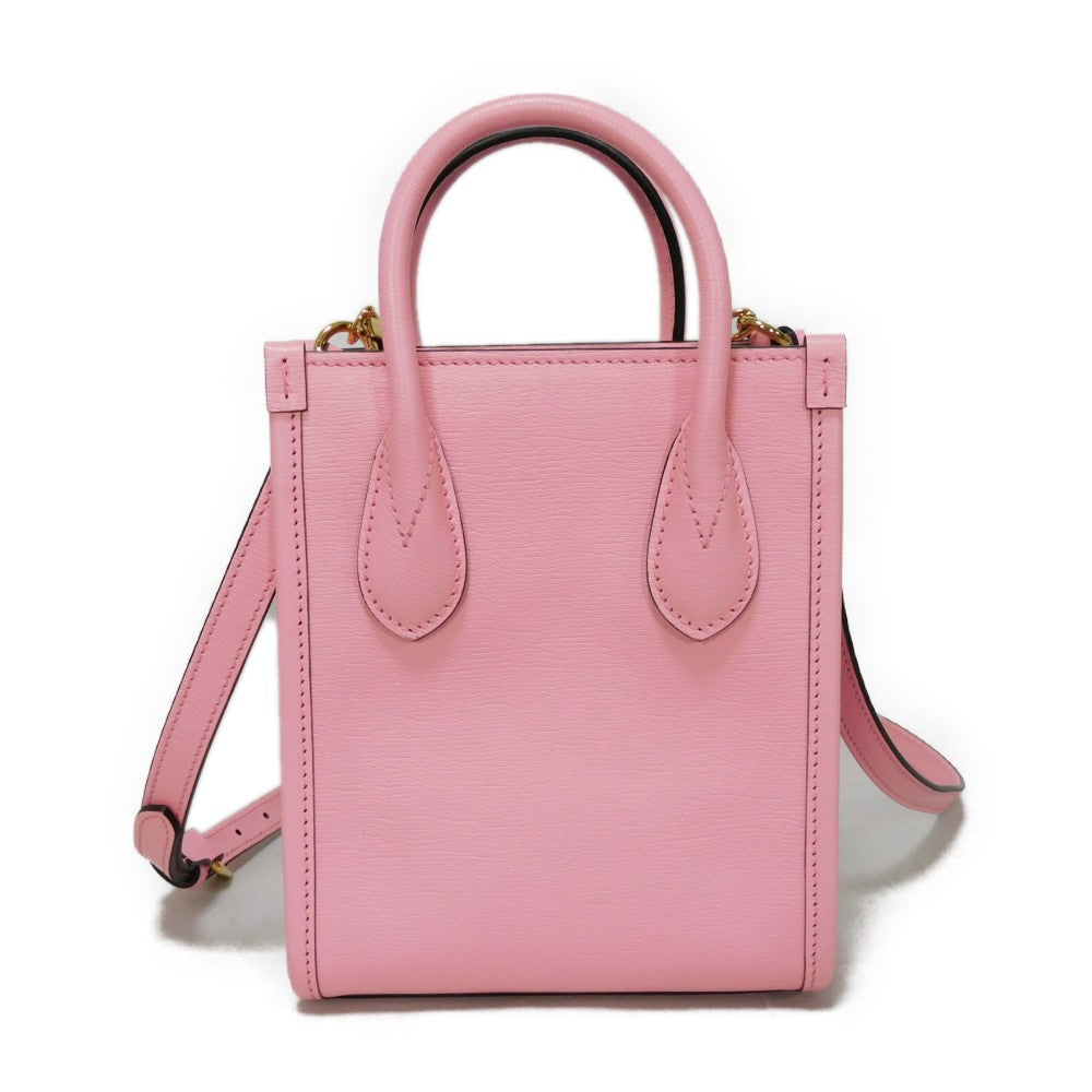 GUCCI Handbag 671623 Textured leather Light pink logo Bananya Mini Tote Women Used