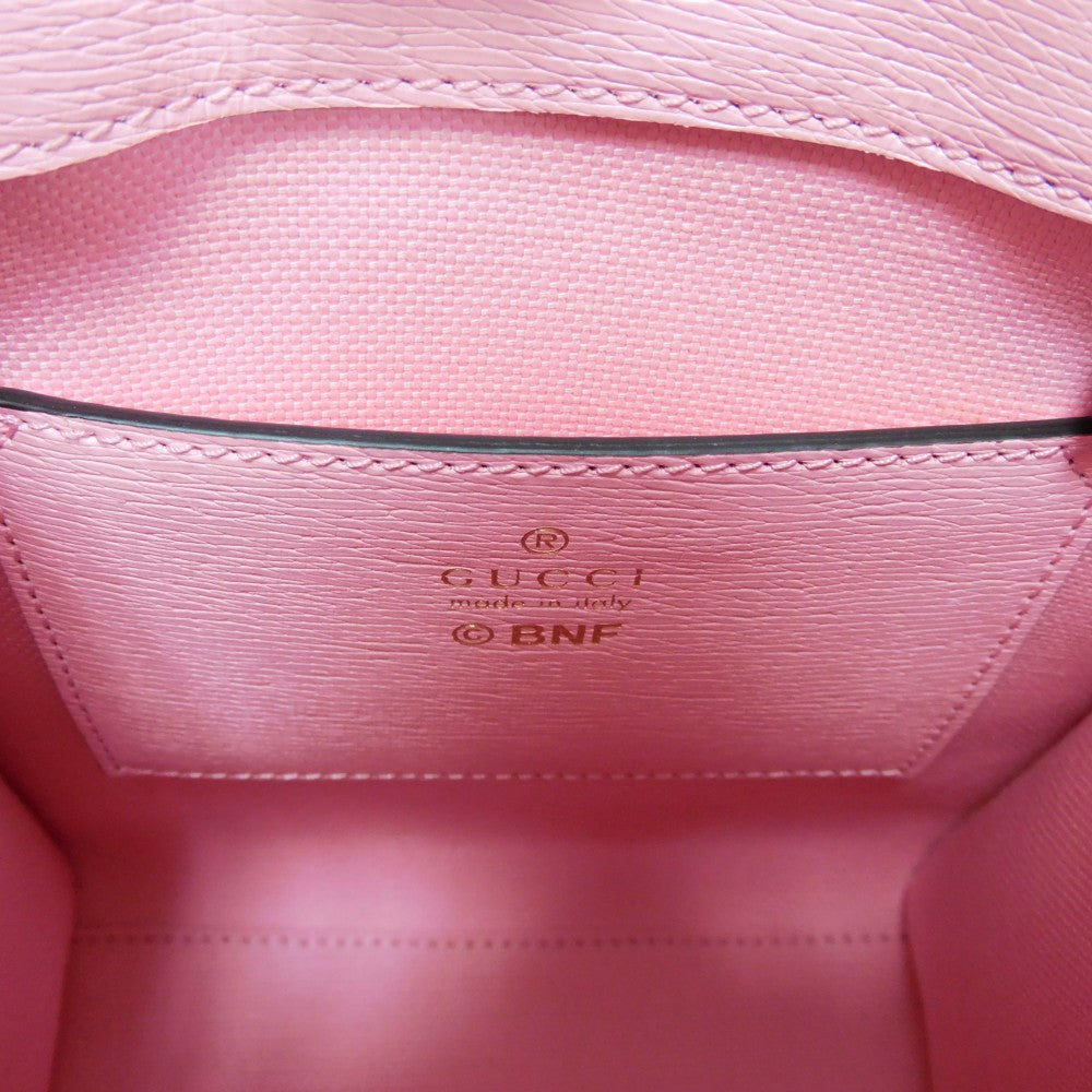 GUCCI Handbag 671623 Textured leather Light pink logo Bananya Mini Tote Women Used
