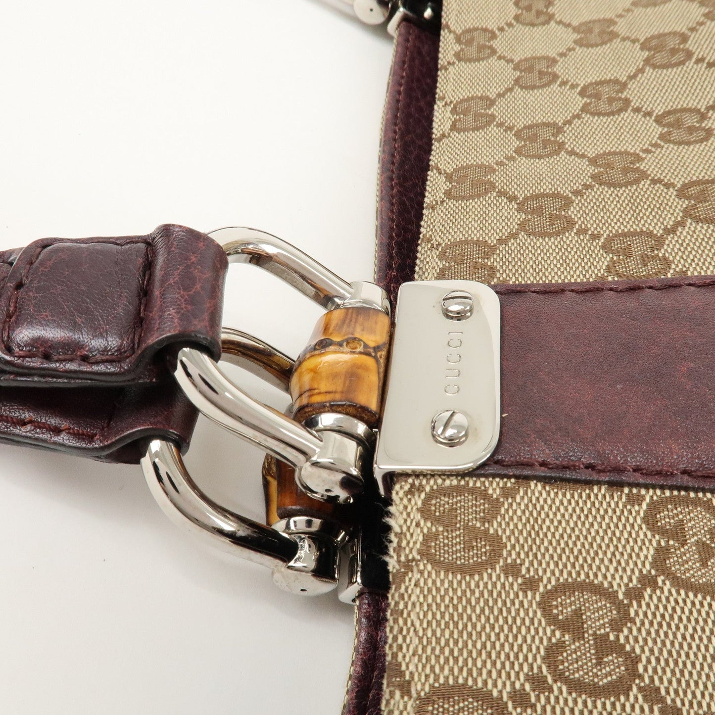 GUCCI Bamboo Bar GG Canvas Leather Tote Bag Beige Brown 232947