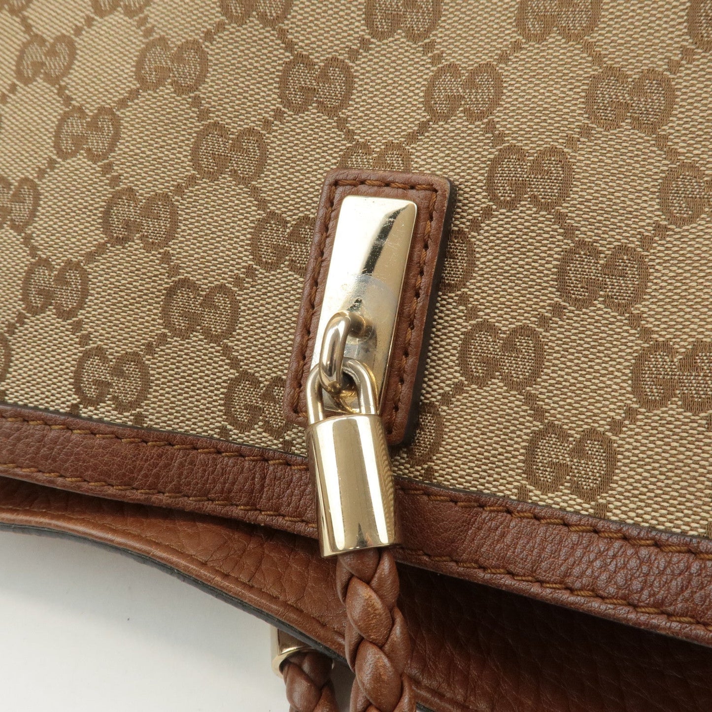 GUCCI Bamboo GG Canvas Leather Tote Bag Beige Brown 269954