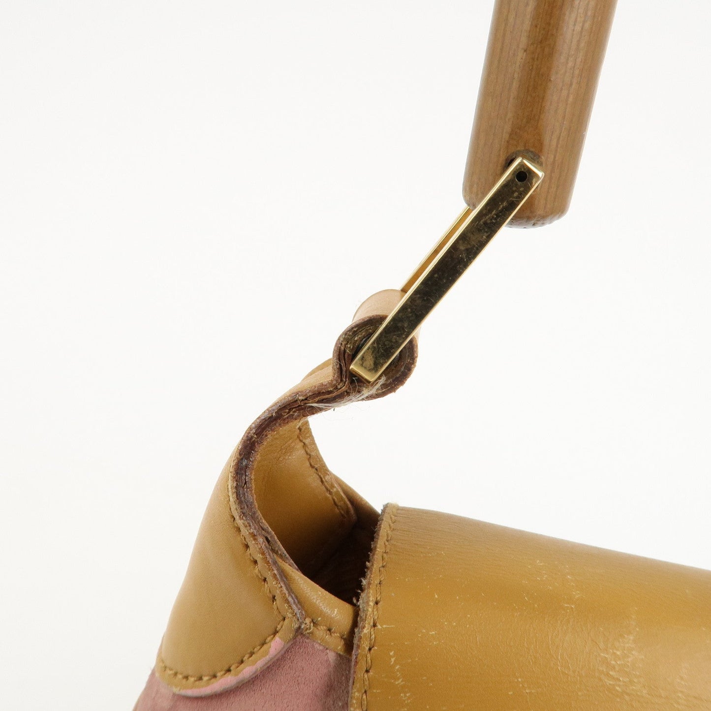 GUCCI Bamboo Suede Leather Shoulder Bag Pink Beige 001.4096.1705