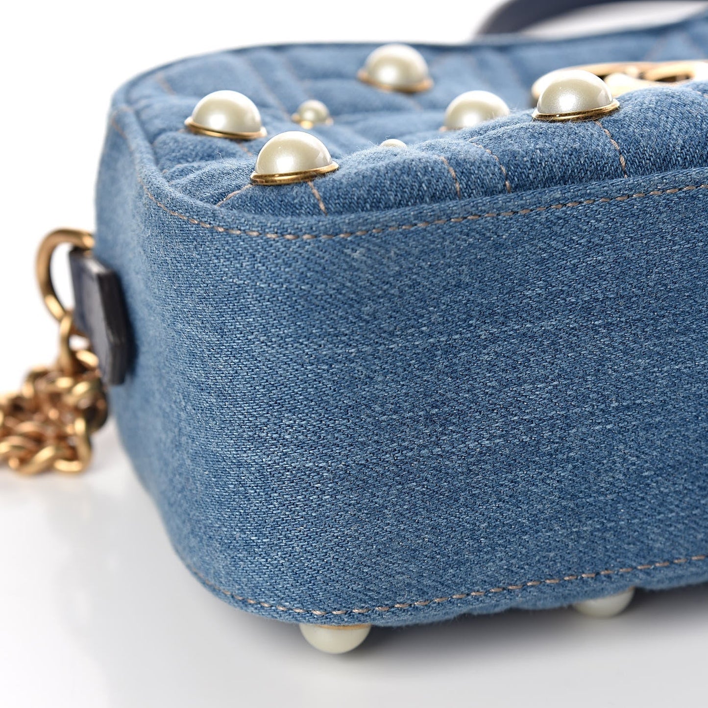 Gucci Matelassé GG Marmont Pearl Shoulder Bag in Denim