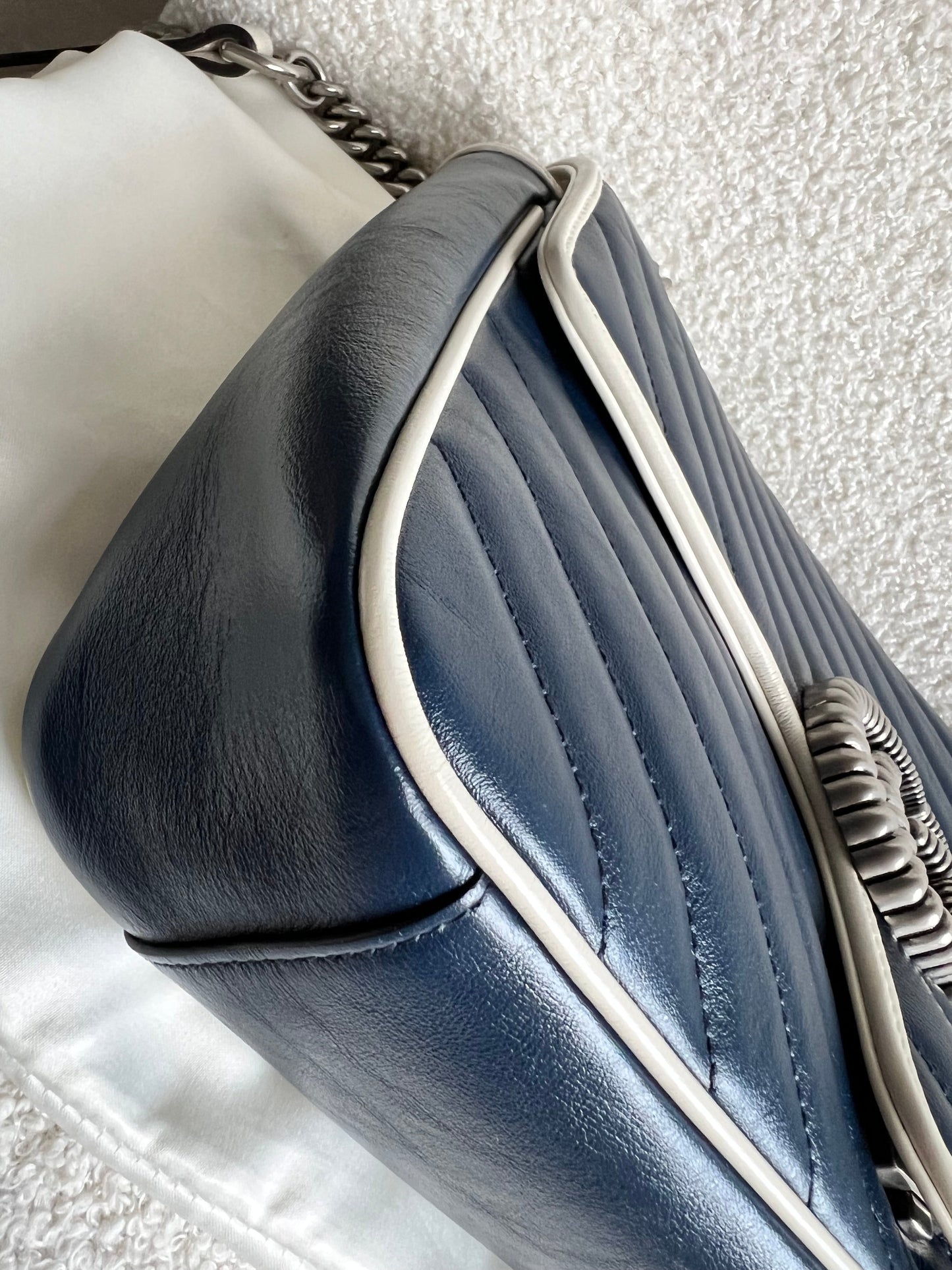 Gucci GG Navy and White Torchon Marmont Medium Shoulder Bag (RRP £2000)