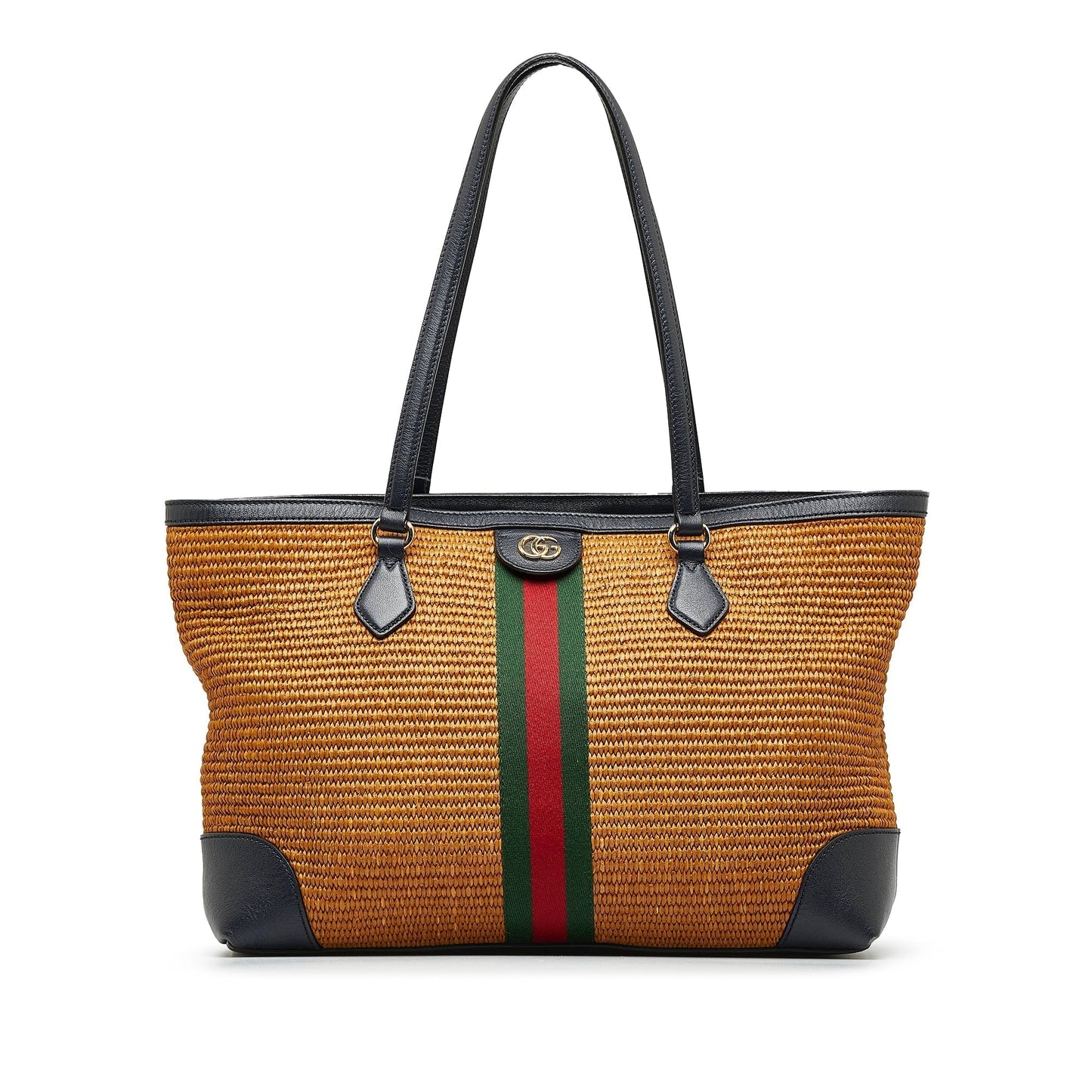 Brown Gucci Medium Raffia Ophidia Tote Bag