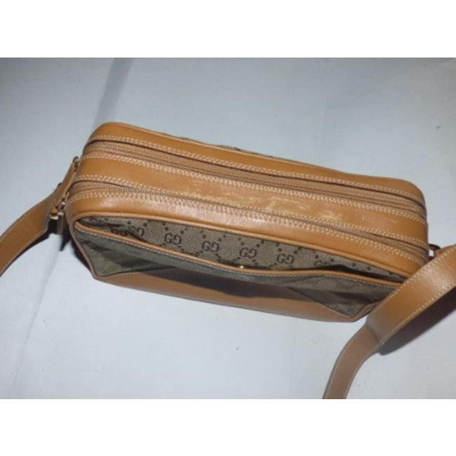 Gucci Shades Of Brown Leather Canvas Cross Body Bag