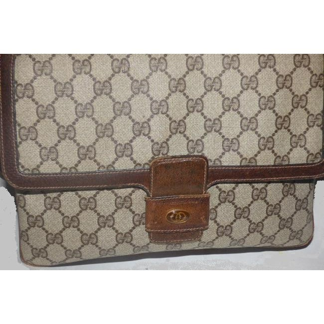 Gucci Vintage Shades Of Brown Leather Coated Canvas Satchel