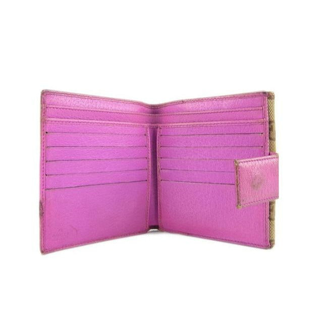 Gucci Brown Large G Logo Canvas And Hot Pink Leather Vintage Wallet