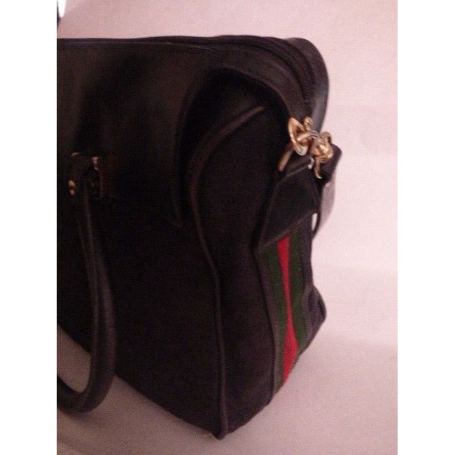 Gucci W Micro Guccissima Print Two Redgreen Stripe Black Leather Satchel