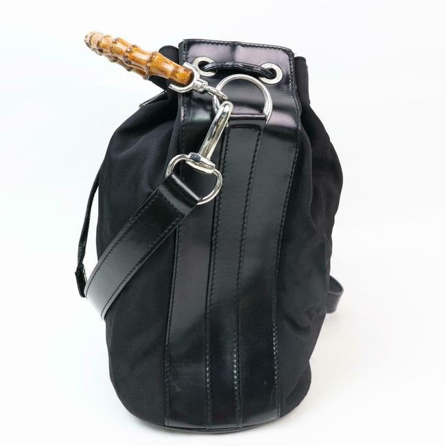Gucci Early Purse Black Nylon And Leather With Bamboo Handle Satchel