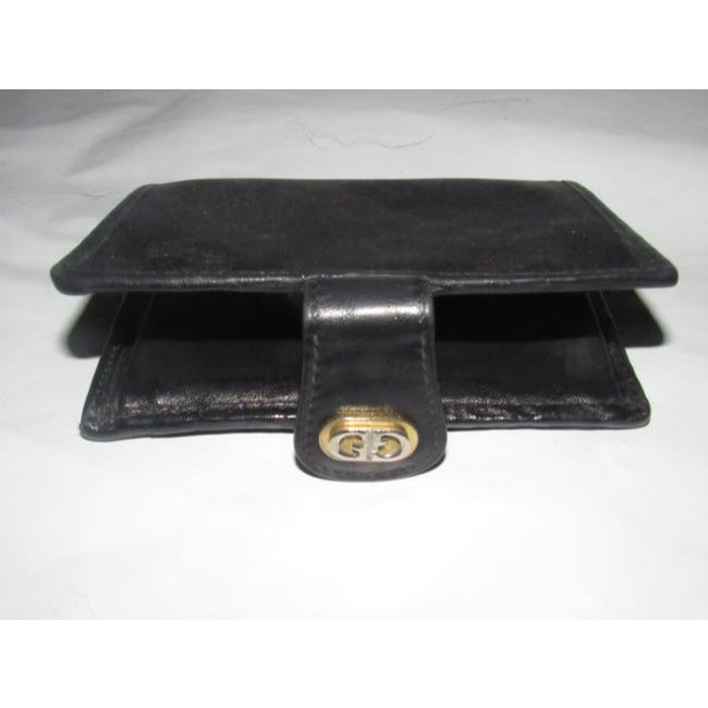 Gucci Black Small G Logo Print On Coated Canvas Black Leather Vintage Wallet