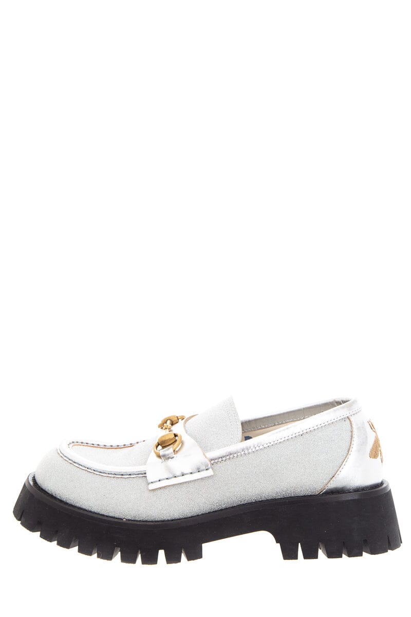 Gucci Silver Glitter Horsebit Platform Loafers SZ 39