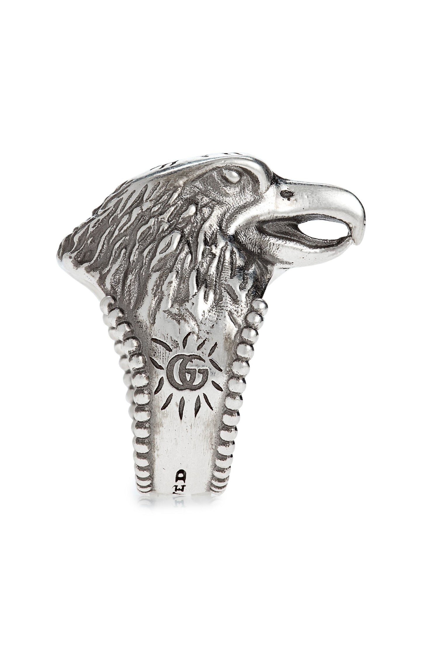 Gucci Anger Forest Eagle Head Ring In Sterling Silver