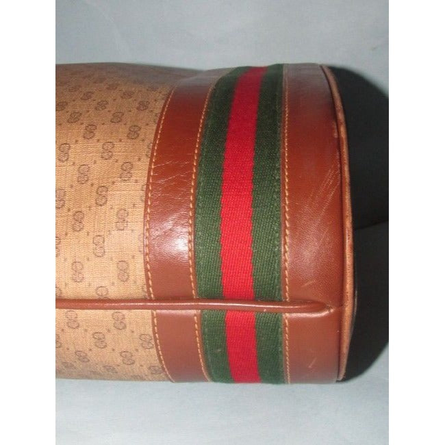Gucci Brown Micro Guccissima Print Leather Bucket Bag w Red/Green Sttripe