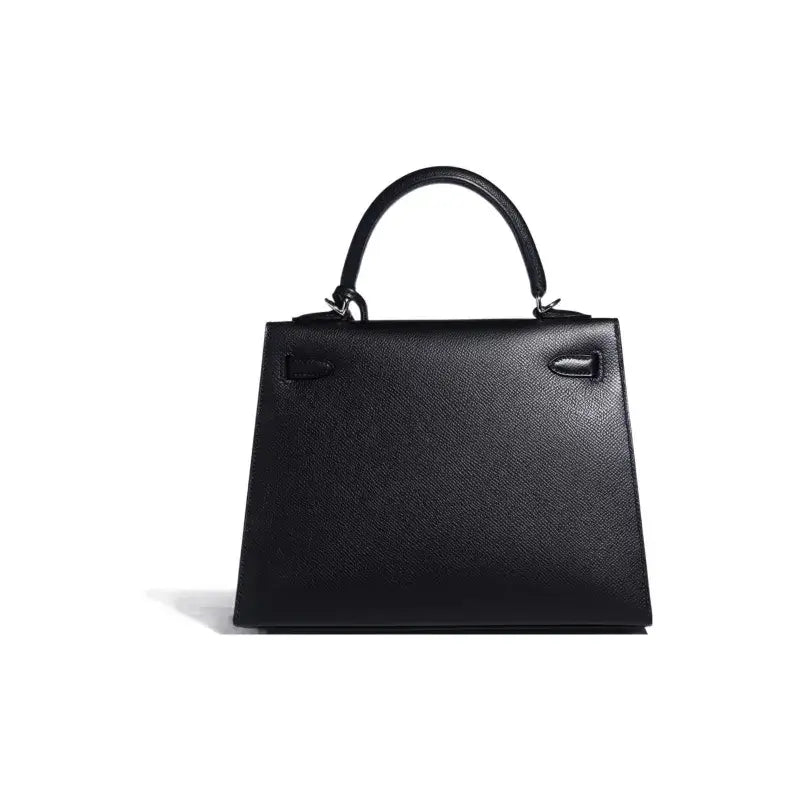 HERMES Kelly 25 Bag Epsom Leather Handbag (25,28) Silver hardware - black