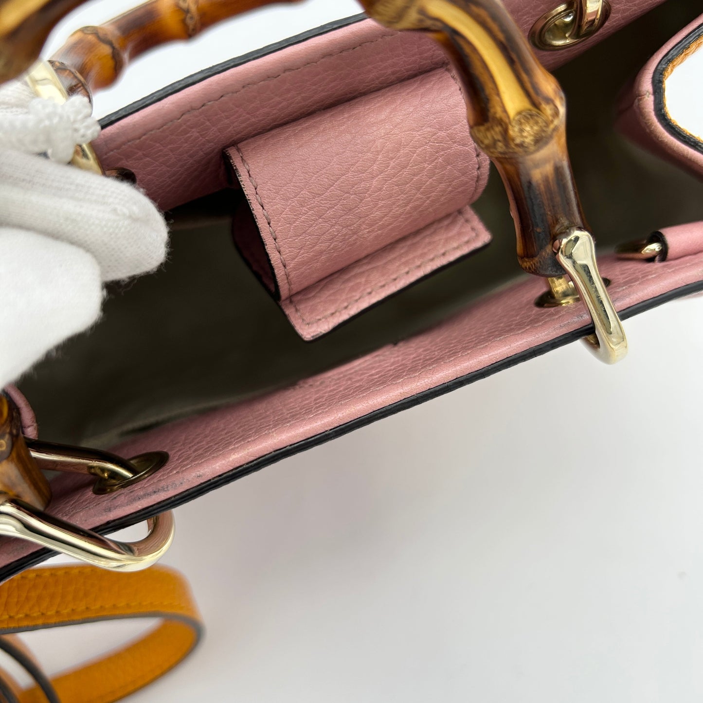 Gucci Calfskin Mini Bamboo Shopper Tote Fuchsia Orange LA8883