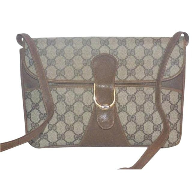 Gucci Vintage Pursesdesigner Purses Brown Large G Logo Print Coated Canvas And Brown Leather Shoulde