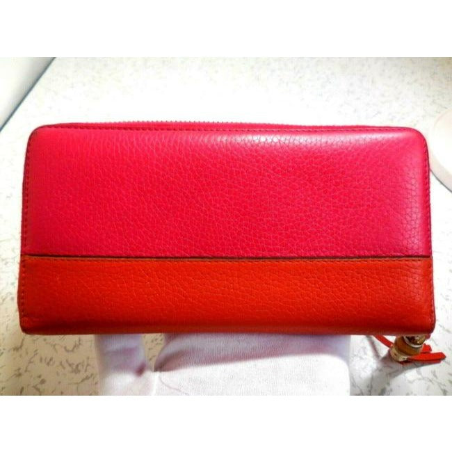 Gucci Fuchsia Orange W Bamboo Pull Xl Line Zip Around Checkbook Size Wallet