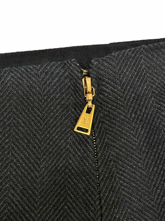 LOUIS VUITTON Grey Herringbone Pencil Skirt