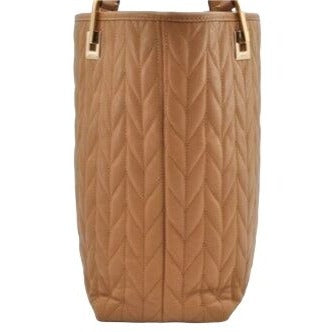 Gucci quilted camel leather, medium sized, two strap tote with bold chrome hardware