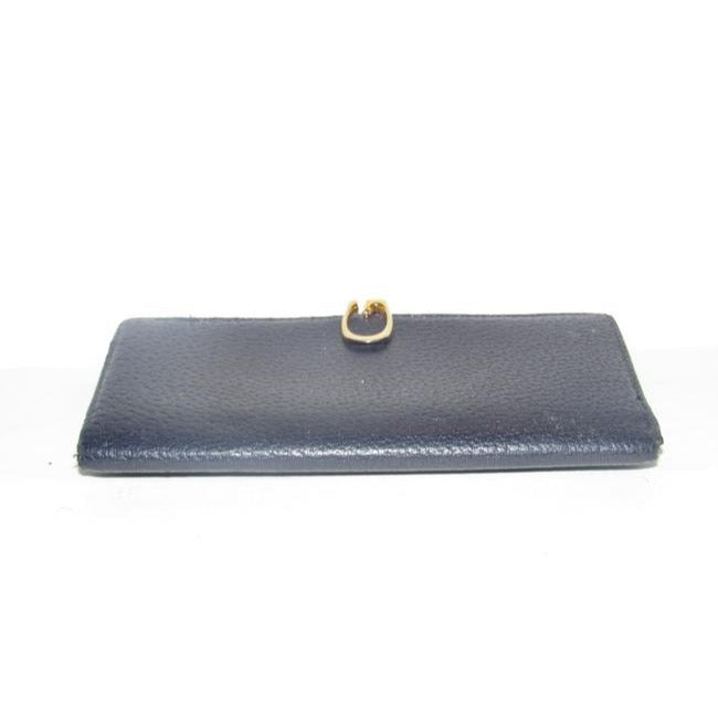 Gucci Navy Leather Exterior And Lining With Gold G Hinge Closure Vintage Wallet