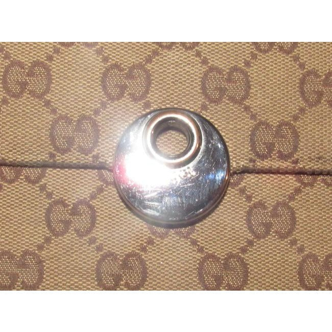 Gucci Brown Large G Logo Print Canvas And Brown Leather Vintage Wallet