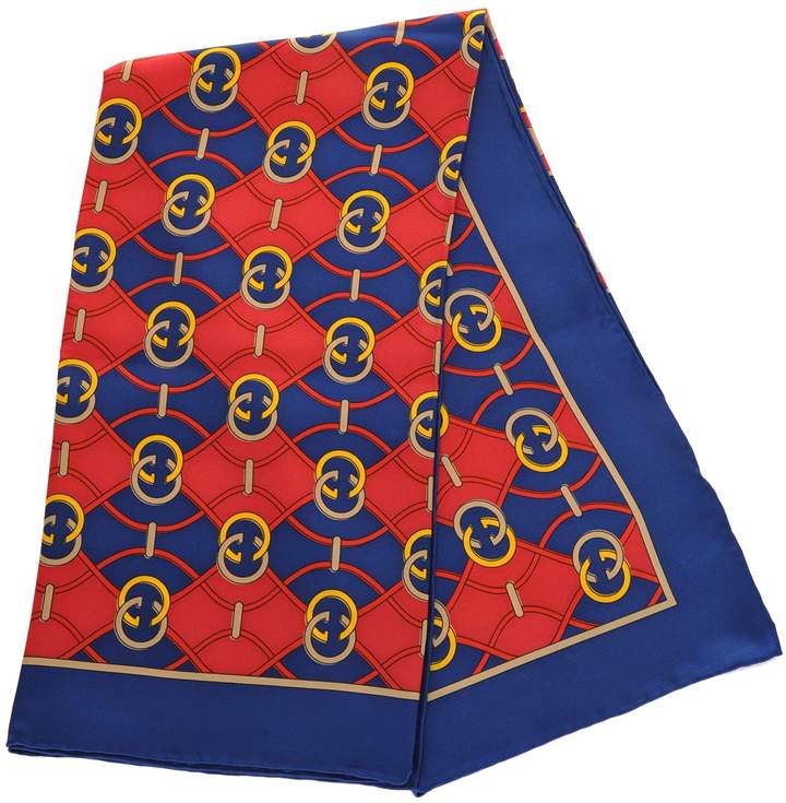 Gucci GG Waves Rhombus Silk Scarf in Navy