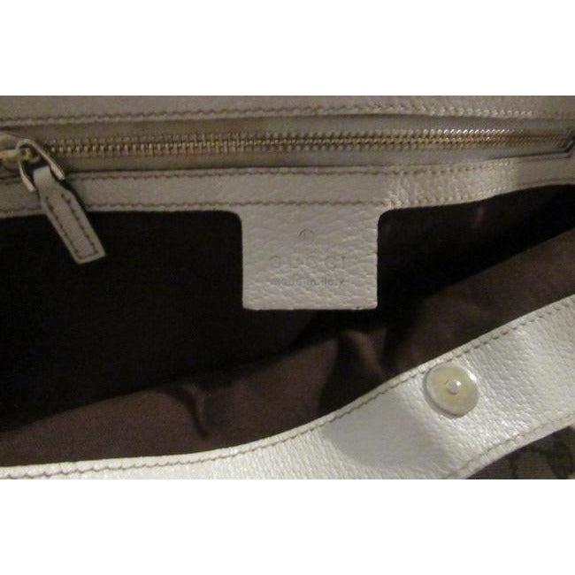 Gucci Print Canvasleather Charmy Brown Guccissimawhite Lthr Gg Canvas And Leather Satchel