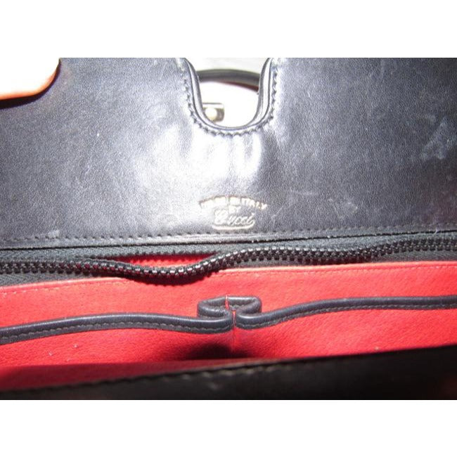 Gucci Padlock Top Handle Bag W Hinged Topcompartments Black Leather Satchel