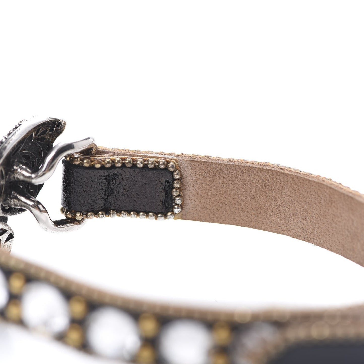 Gucci Crystal Butterfly Leather Cuff Bracelet in Black