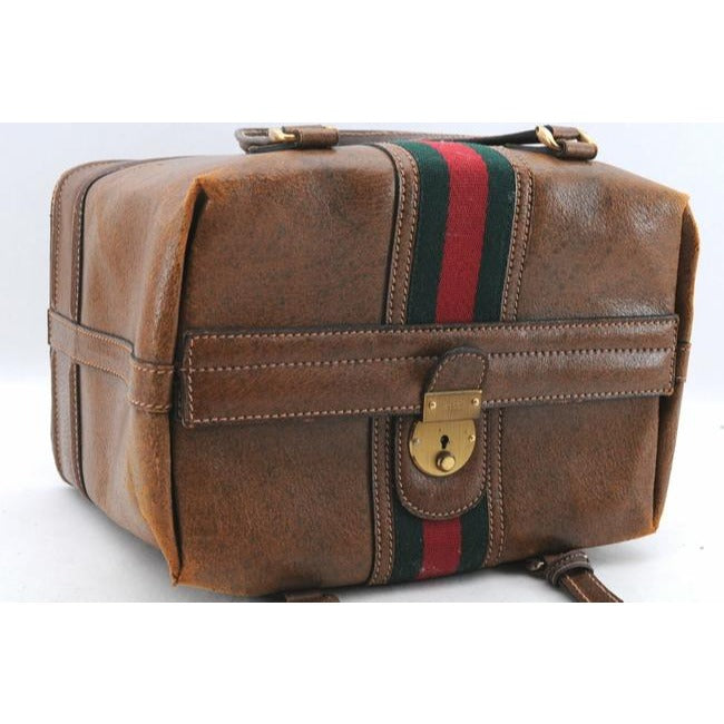 Gucci Top Early Saddle With Sherry Camel Leathergreenred Stripe Shoulder Bag