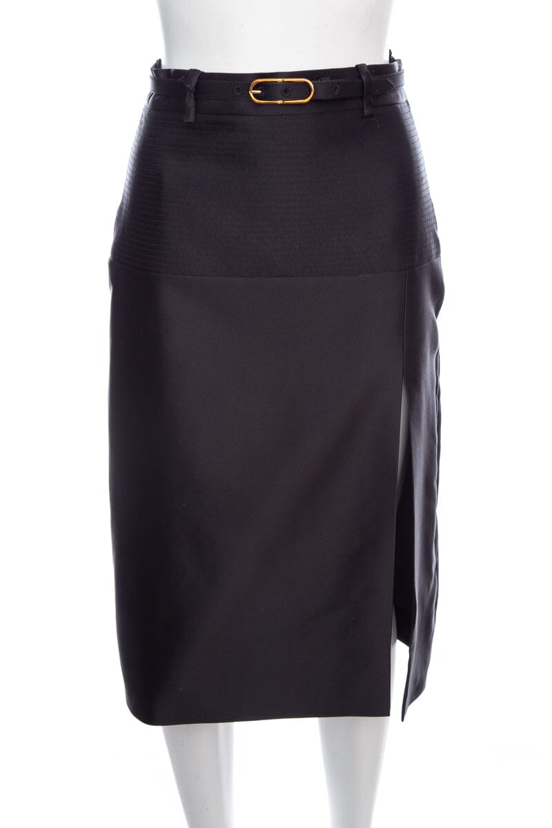 Gucci Black Satin Knee Length Belted Skirt SZ 38 NWT