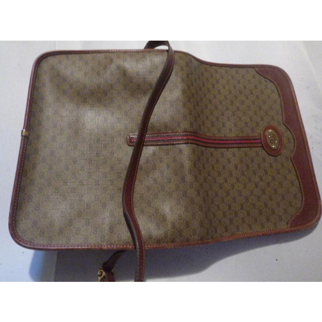 Gucci Vintage Pursesdesigner Purses Brown Leathersmall G Logo Print In Shades Of Brown With Redgreen