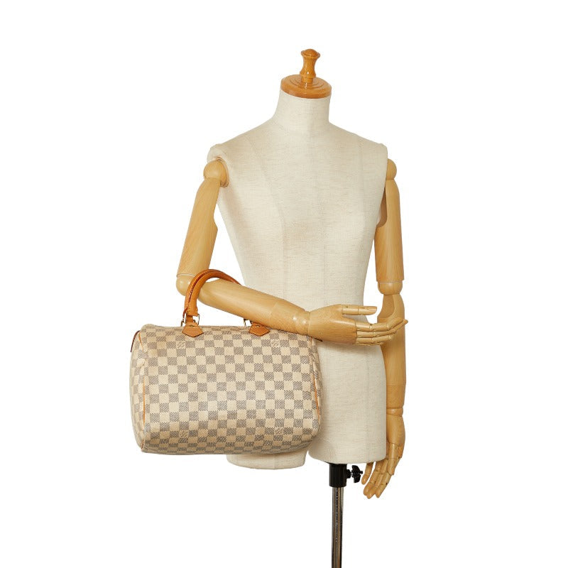 Louis Vuitton Damier Azur Speedy 30 Handbag N41533 White PVC Leather  Louis Vuitton