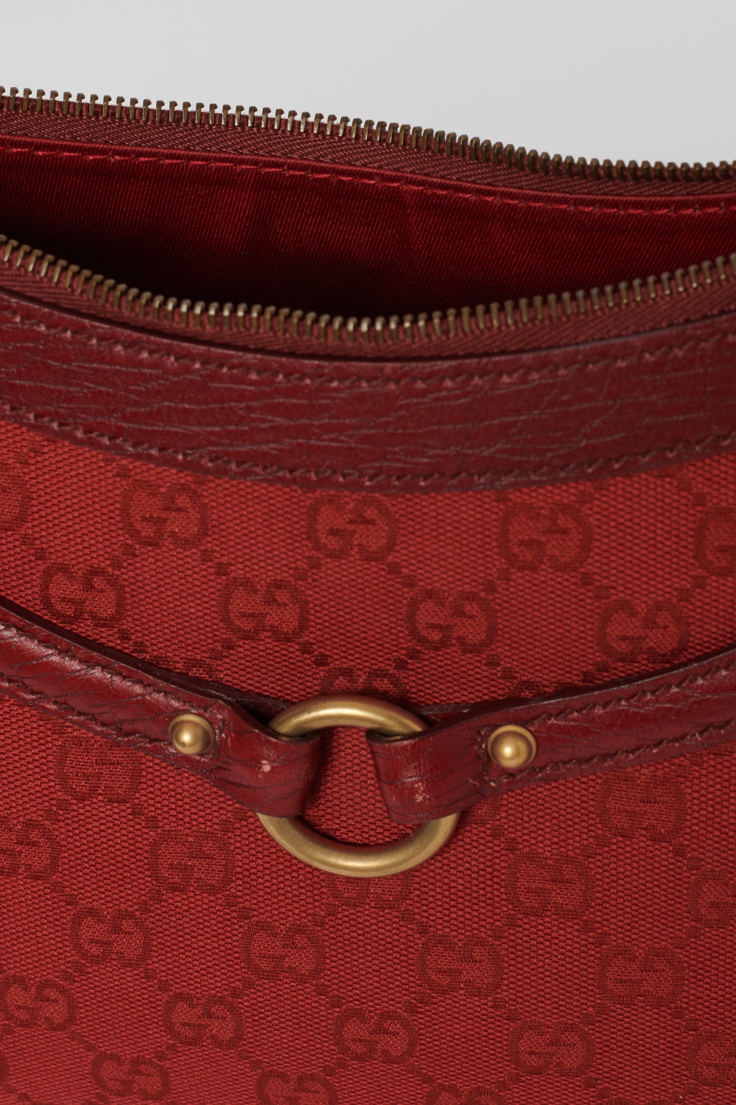 Gucci Vintage Red Monogram Canvas Horse-Bit Hobo Bag