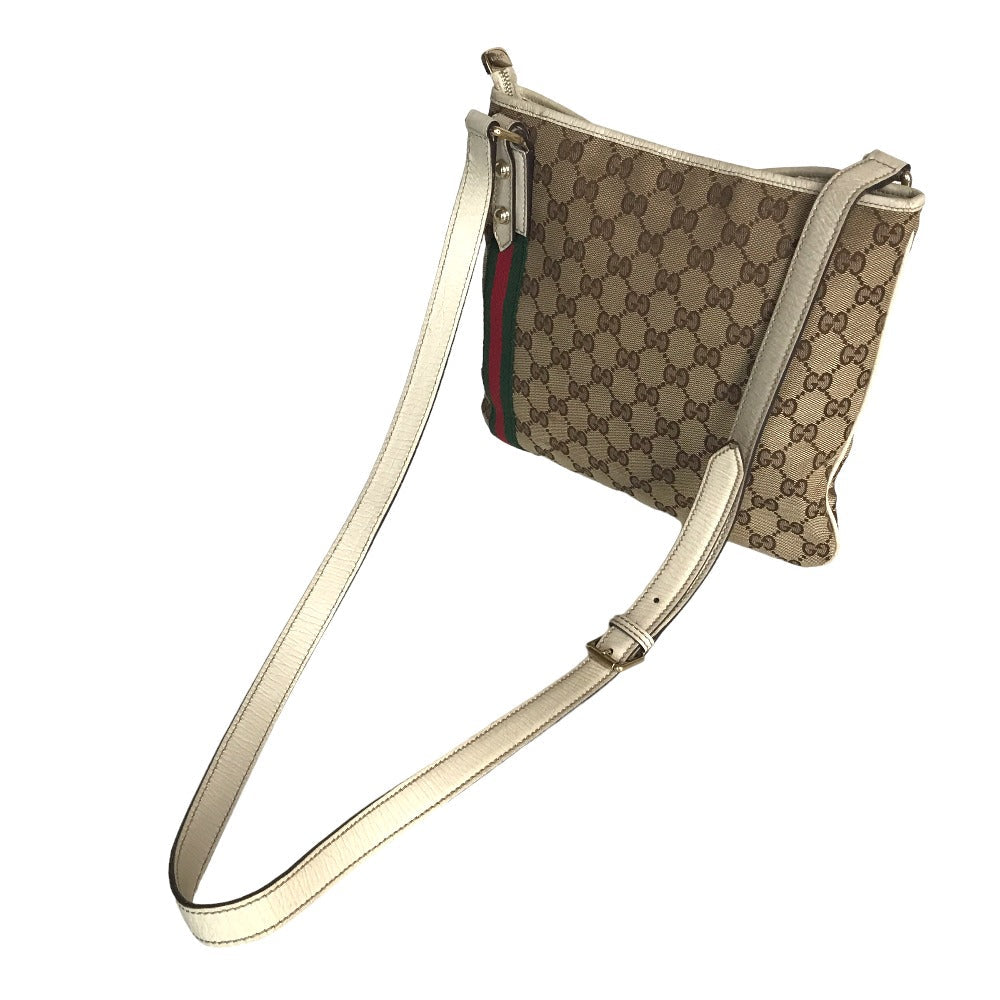 GUCCI Shoulder Bag 144388 001013 GG canvas Beige white Cross body Sherry line Women Used