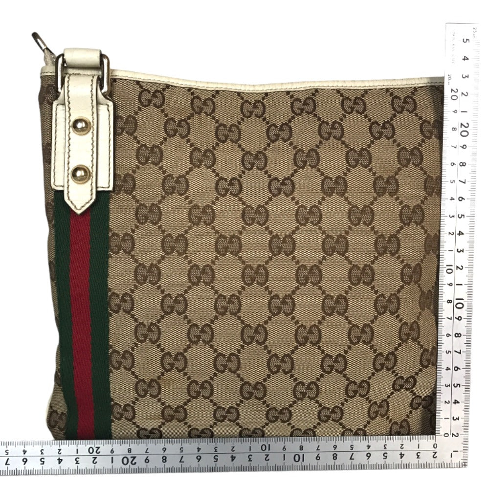 GUCCI Shoulder Bag 144388 001013 GG canvas Beige white Cross body Sherry line Women Used