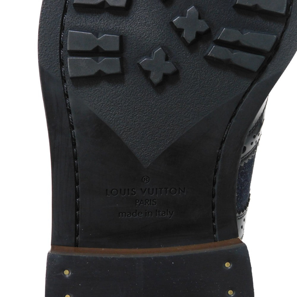 LOUIS VUITTON Dress shoes 1A3PDN Denim canvas x cowhide leather Indigo LV logo Voltaire Rhine Derby 5