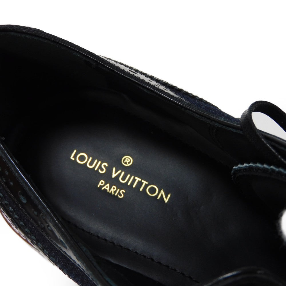 LOUIS VUITTON Dress shoes 1A3PDN Denim canvas x cowhide leather Indigo LV logo Voltaire Rhine Derby 5