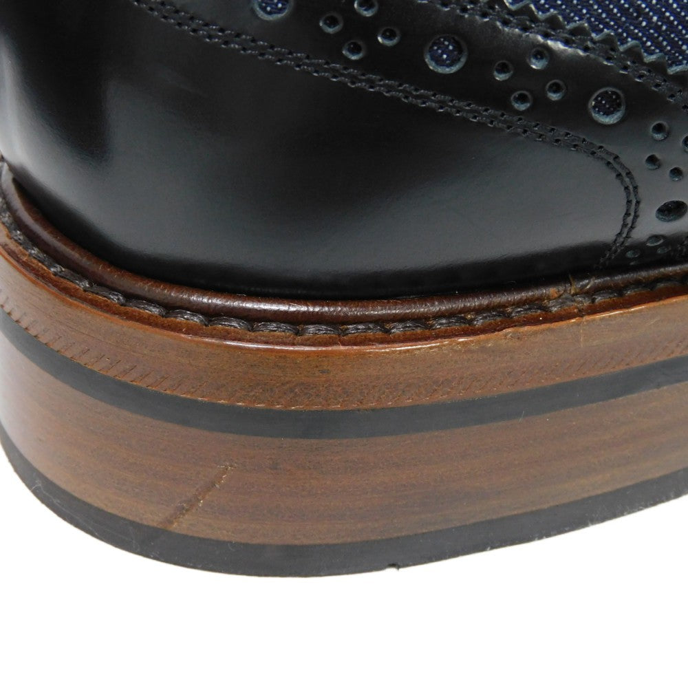 LOUIS VUITTON Dress shoes 1A3PDN Denim canvas x cowhide leather Indigo LV logo Voltaire Rhine Derby 5