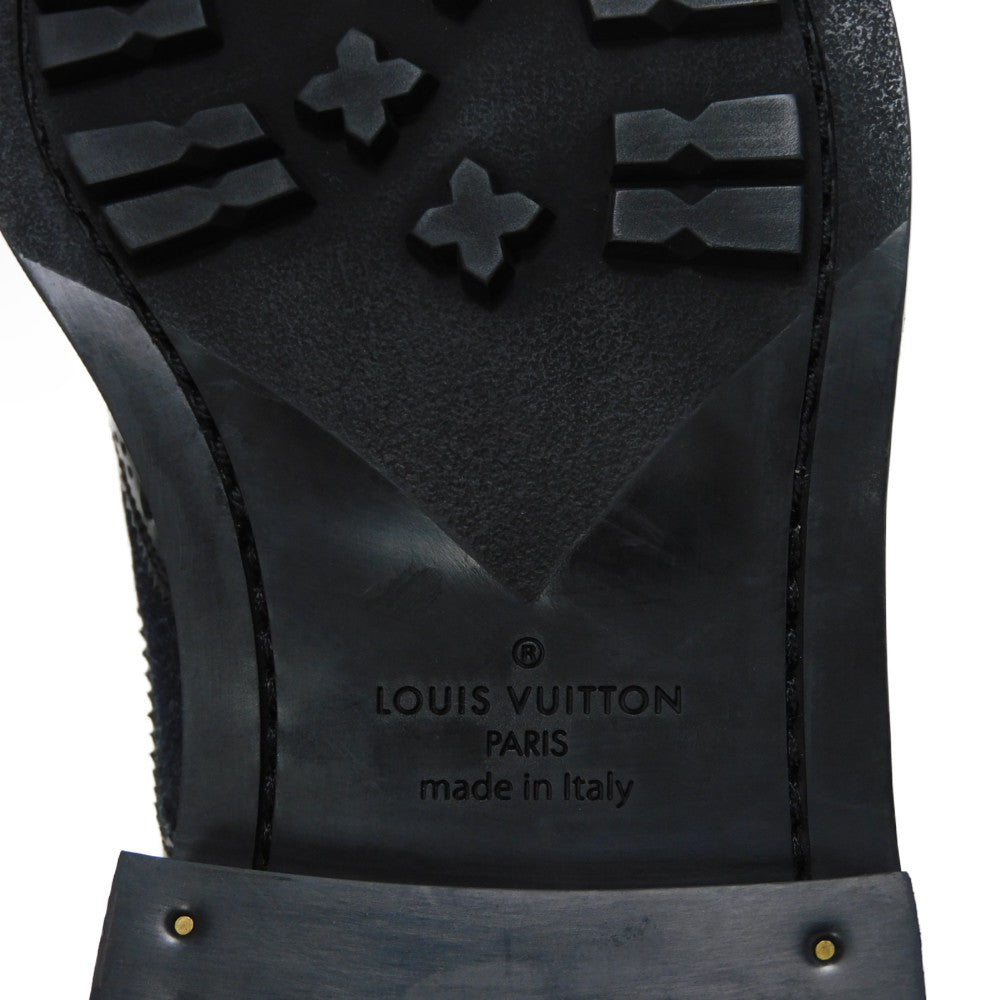 LOUIS VUITTON Dress shoes 1A3PDN Denim canvas x cowhide leather Indigo LV logo Voltaire Rhine Derby 5